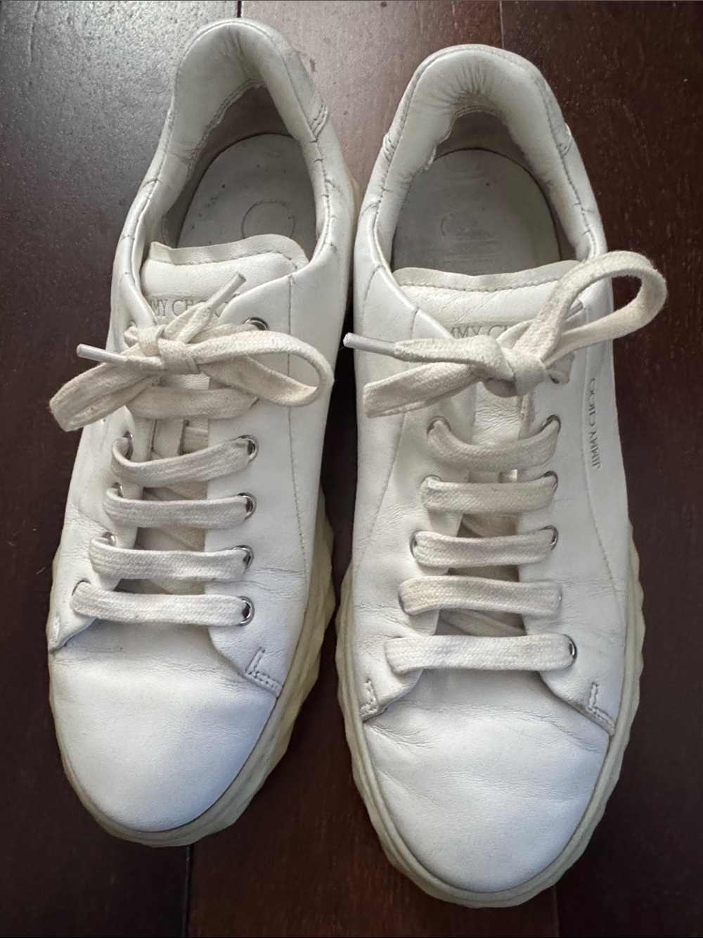 Jimmy Choo Diamond Light White Nappa Leather Sneakers Size 39